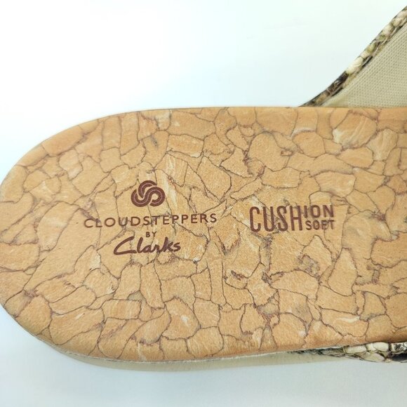 Clarks Women's JuneShell Taupe Snake Leather Slide Sandal Size 6M - Picture 7 of 9